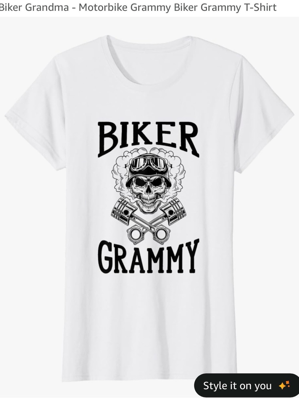 Amazon White "Biker Grammy" Short Sleeve Tee with Black Print